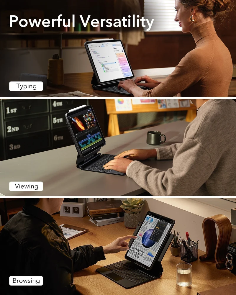 iPad Air 13" (M4) 2026 Bundle Rebound Magnetic Keyboard Case 360, Armorite & Paper-Feel Screen Protectors - US Layout-Black