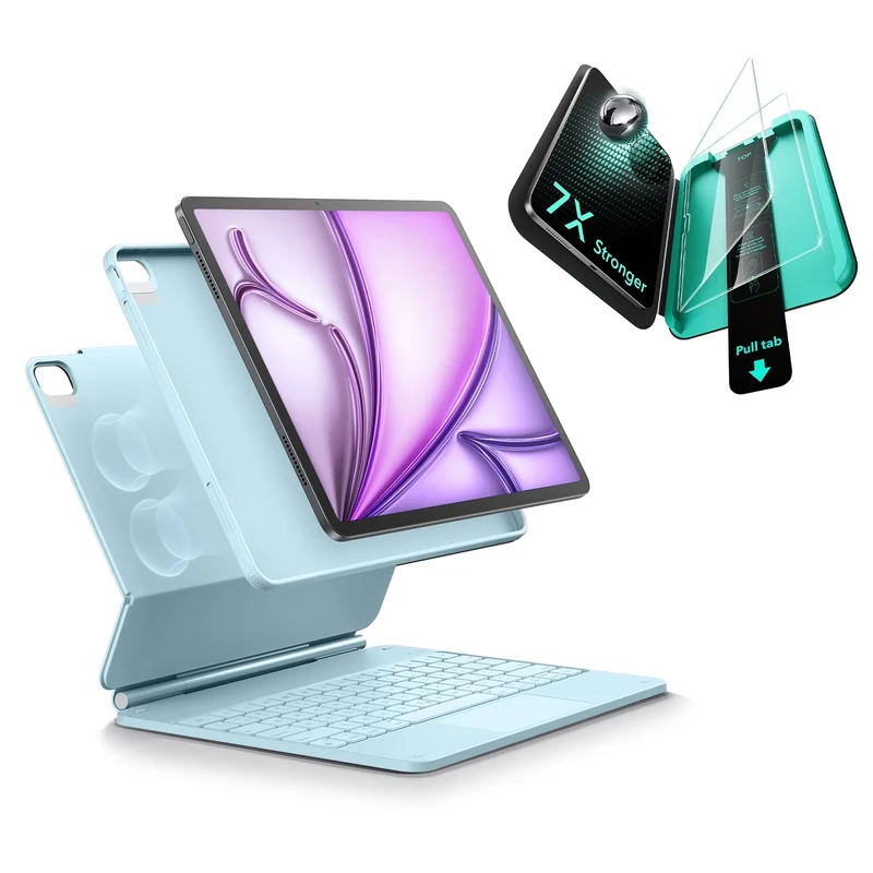 iPad Air 13" (M4) 2026 Bundle Rebound Magnetic Keyboard Case 360 & Screen Protectors - US Layout-Blue