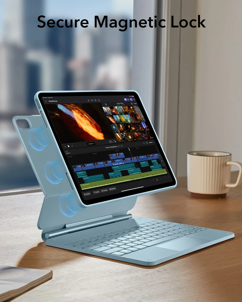 iPad Air 13" (M4) 2026 Bundle Rebound Magnetic Keyboard Case 360 & Screen Protectors - US Layout-Blue