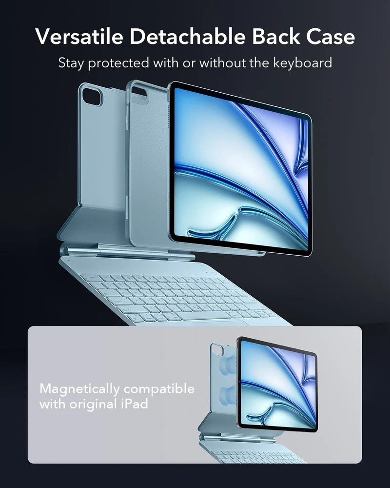 iPad Air 13" (M4) 2026 Bundle Rebound Magnetic Keyboard Case 360 & Screen Protectors - US Layout-Blue