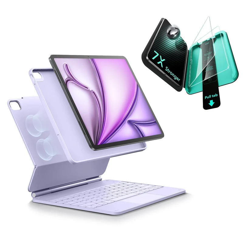 iPad Air 13" (M4) 2026 Bundle Rebound Magnetic Keyboard Case 360 & Screen Protectors - US Layout-Purple
