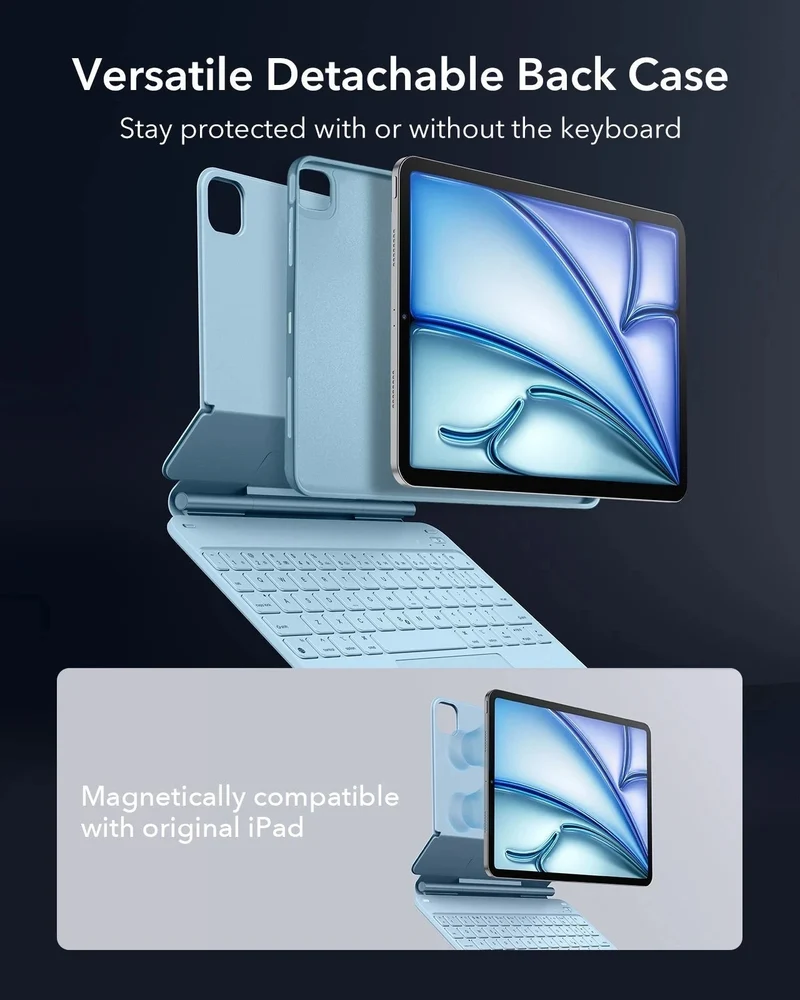 iPad Air 11" (M4) 2026 Bundle Rebound Magnetic Keyboard Case 360, Armorite & Paper-Feel Screen Protectors-US-Layout-Blue