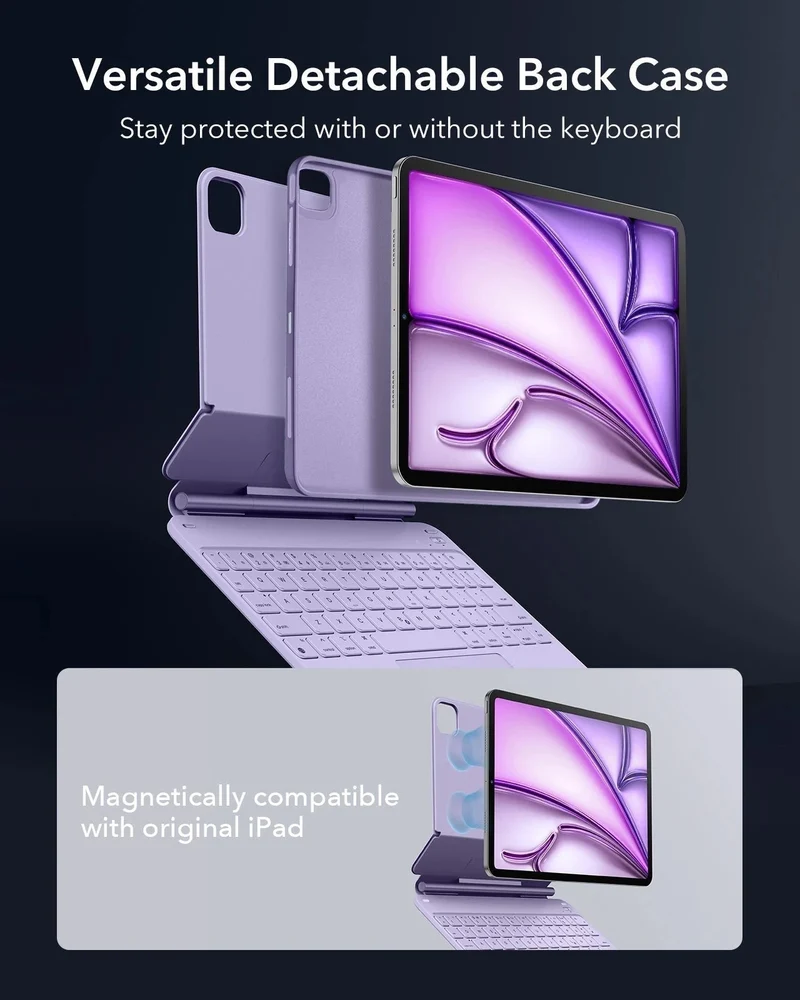 iPad Air 11" (M4) 2026 Bundle Rebound Magnetic Keyboard Case 360 & Screen Protectors-US-Layout-Purple