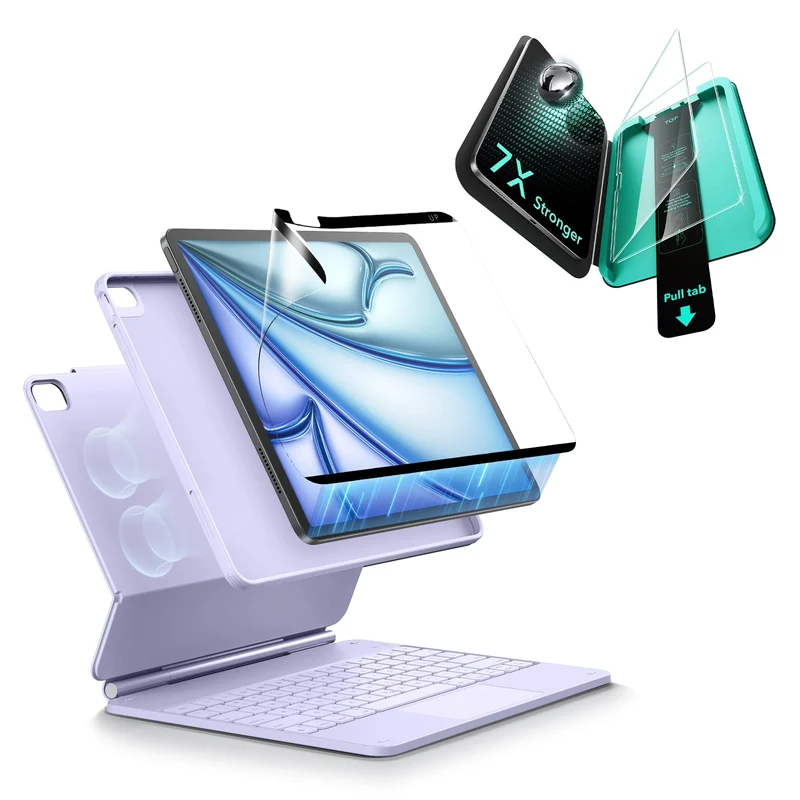 iPad Air 11" (M4) 2026 Bundle Rebound Magnetic Keyboard Case 360, Armorite & Paper-Feel Screen Protectors-US-Layout-Purple
