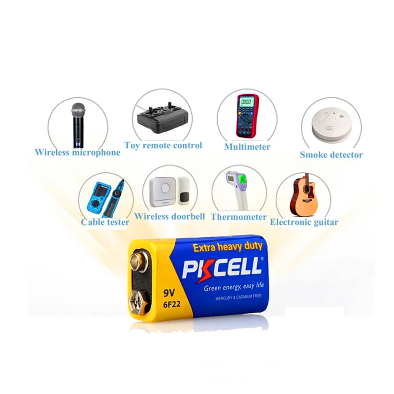 10pcs X PKCELL 9v thermometer battery Carbon Zinc Super Heavy Duty Batteries 6F22 mn1604 240min pp3 9v