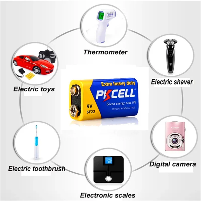 10pcs X PKCELL 9v thermometer battery Carbon Zinc Super Heavy Duty Batteries 6F22 mn1604 240min pp3 9v