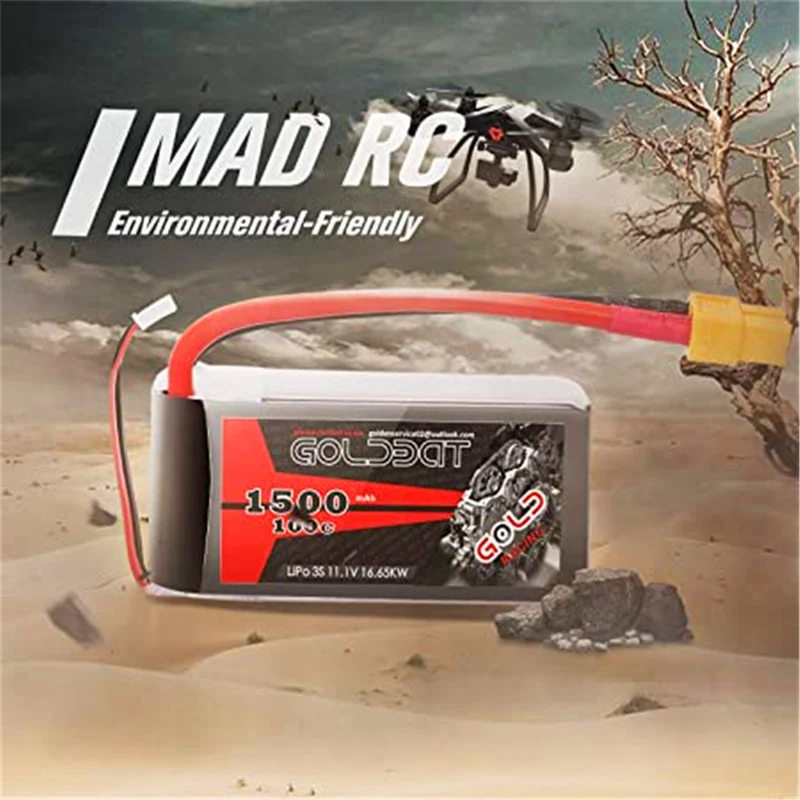 2 packs 11.1V 1500mAh Lipo battery with XT60 connector for RC Car, Vortex, Airplane Helicopter Drone and FPV
