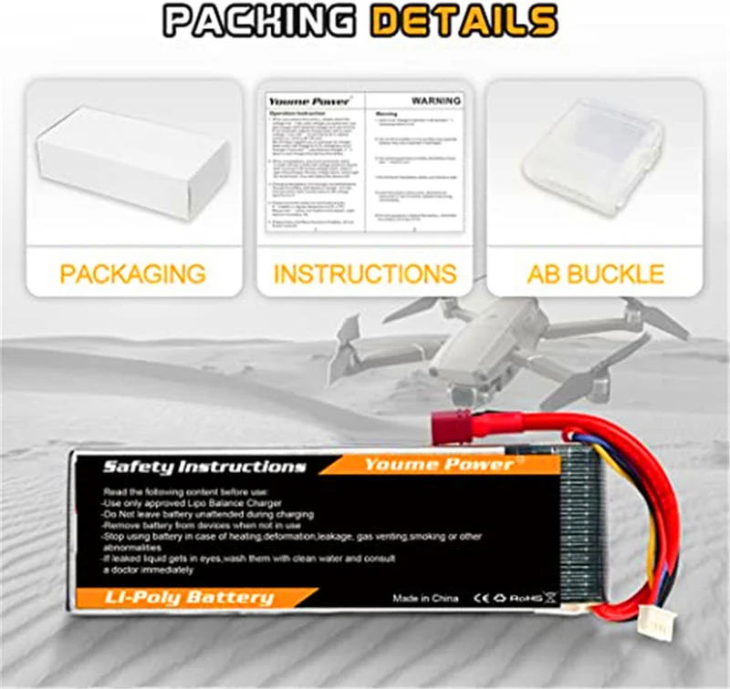 2 packs 11.1V 5200 mAh Lipo battery with Deans T connector for RC car / truck, boat, drone, buggy, truggy