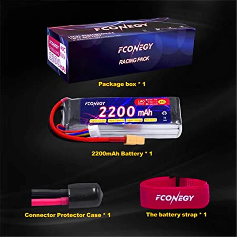 11.1V 2200mAh LiPo battery with XT60 connector for RC Quadcopter Drone FPV，LOSI, Team Associated, HPI, Tamiya, Kyosho