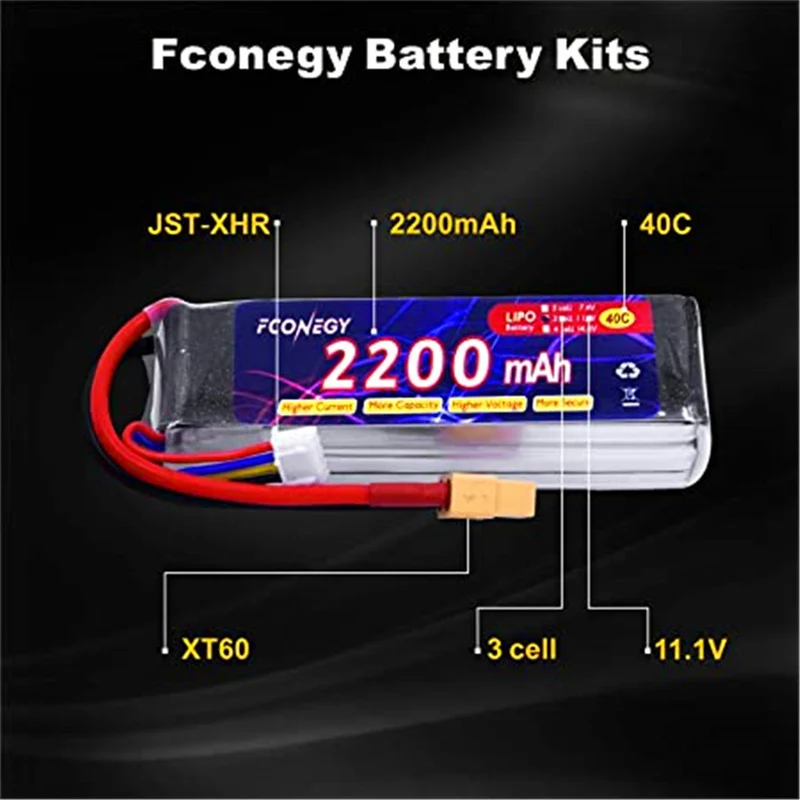 11.1V 2200mAh LiPo battery with XT60 connector for RC Quadcopter Drone FPV，LOSI, Team Associated, HPI, Tamiya, Kyosho