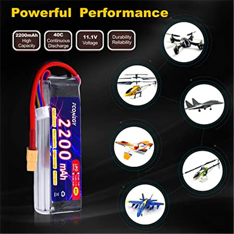 11.1V 2200mAh LiPo battery with XT60 connector for RC Quadcopter Drone FPV，LOSI, Team Associated, HPI, Tamiya, Kyosho
