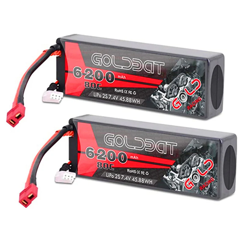2 Packs 6200 mAh 7.4V Lipo battery with Female T-Connector for RC Car Airplane Helicopter