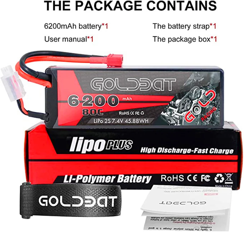 2 Packs 6200 mAh 7.4V Lipo battery with Female T-Connector for RC Car Airplane Helicopter