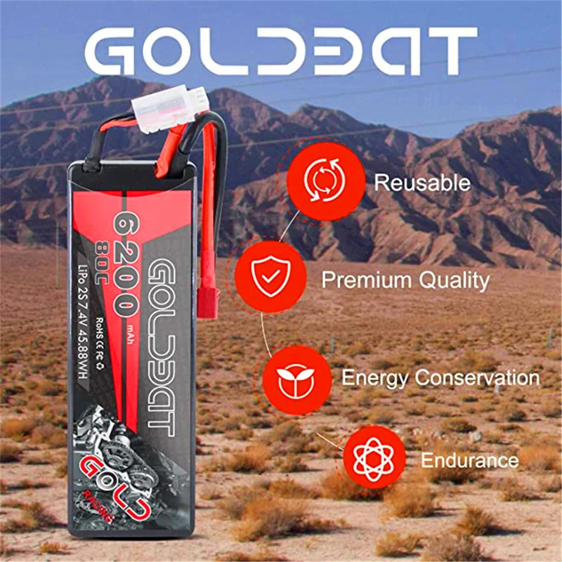 2 Packs 6200 mAh 7.4V Lipo battery with Female T-Connector for RC Car Airplane Helicopter