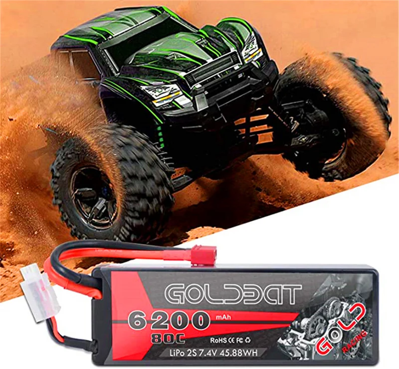 2 Packs 6200 mAh 7.4V Lipo battery with Female T-Connector for RC Car Airplane Helicopter