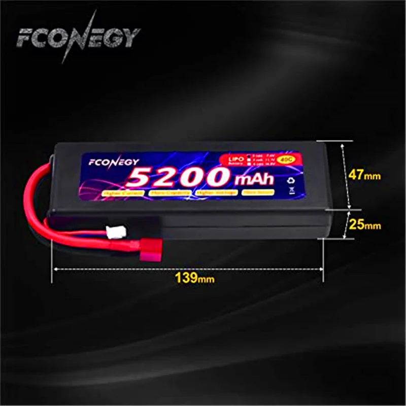 7.4V 5200mAh LiPo battery with Deans T connector for RC Tanks, RC Trucks and Boats, Grasshopper RC Cars
