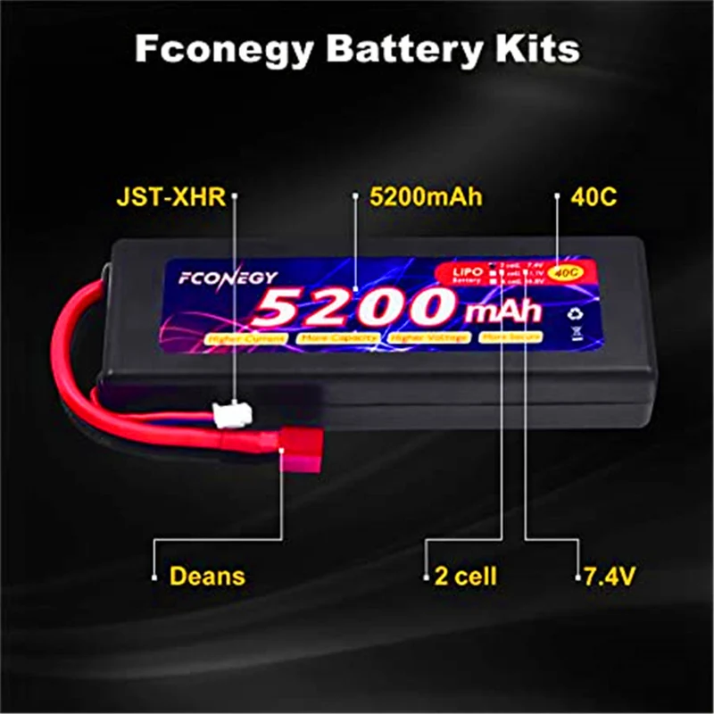 7.4V 5200mAh LiPo battery with Deans T connector for RC Tanks, RC Trucks and Boats, Grasshopper RC Cars