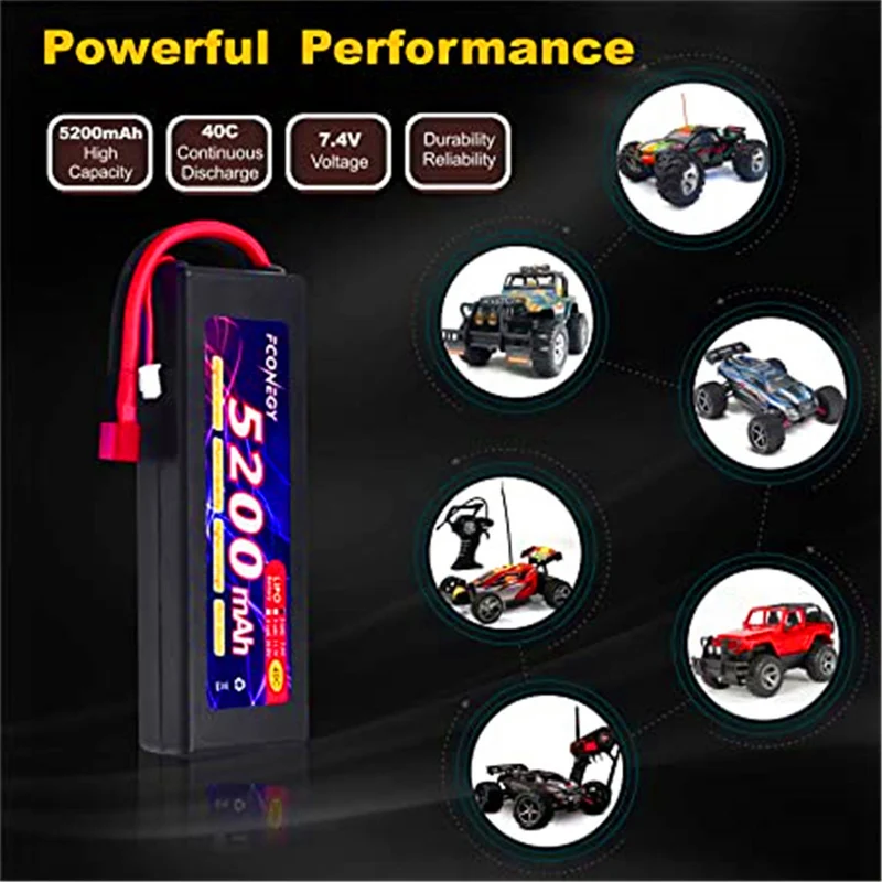 7.4V 5200mAh LiPo battery with Deans T connector for RC Tanks, RC Trucks and Boats, Grasshopper RC Cars