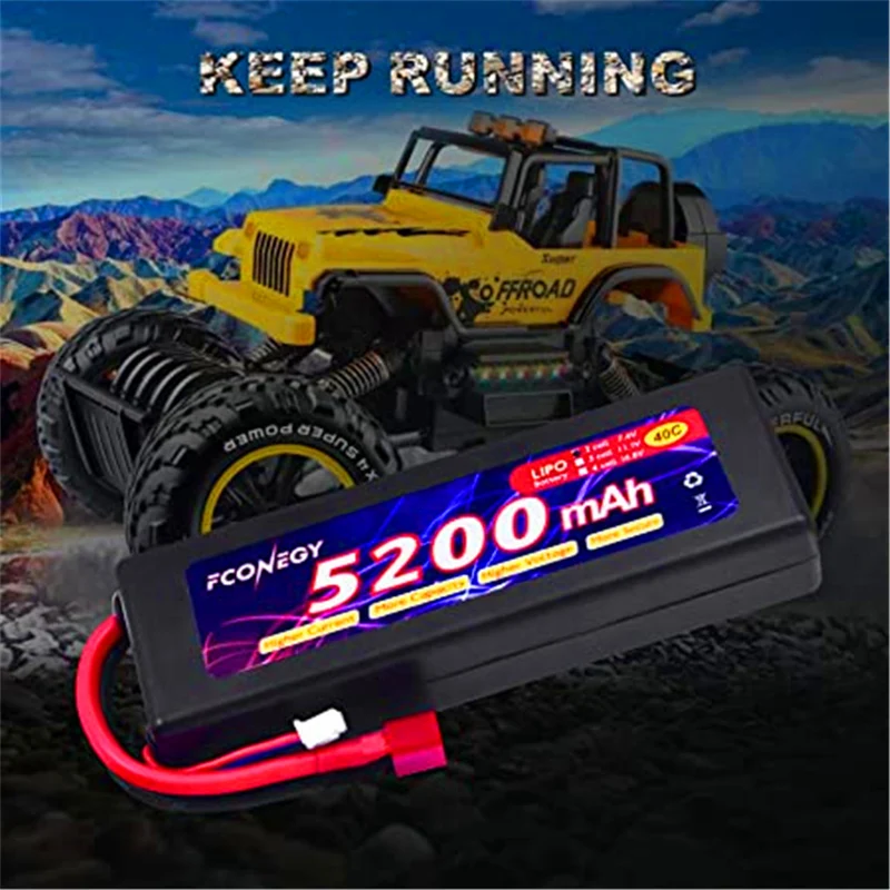 7.4V 5200mAh LiPo battery with Deans T connector for RC Tanks, RC Trucks and Boats, Grasshopper RC Cars