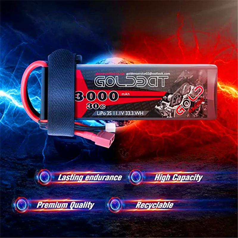 11.1V 3000mAh LiPo battery with Dean T connector for Traxxas Slash, Slash 4x4, Tamiya Super Clodbuster