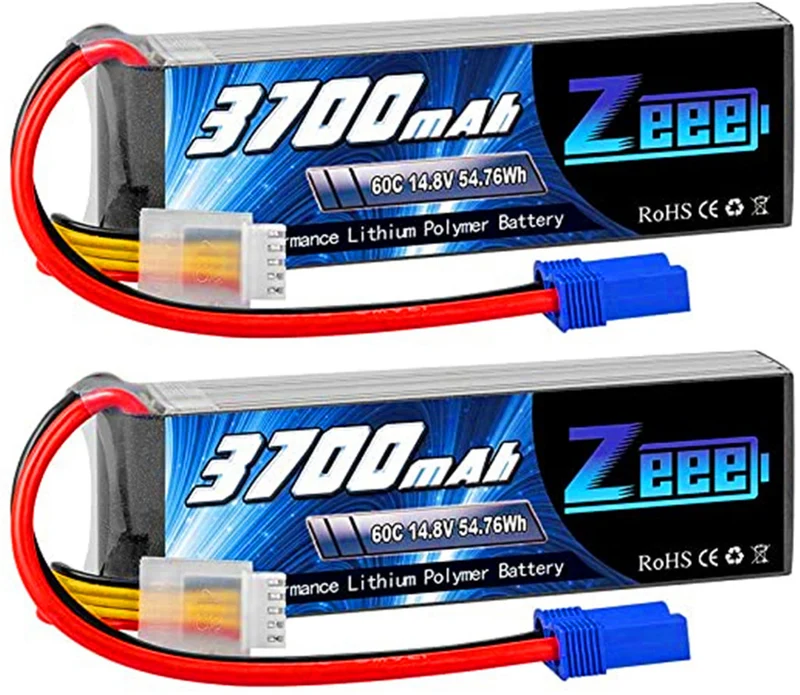 2 packs 14.8V 3700mAh 60C RC lipo batteries with EC5 connector for Helicopter ，RC boat ，RC car