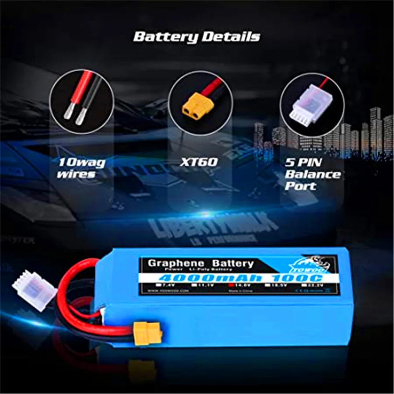 14.8V 4000mAh battery with XT60 and Deans T connector for airplane, multi-rotor, car, truck, boat