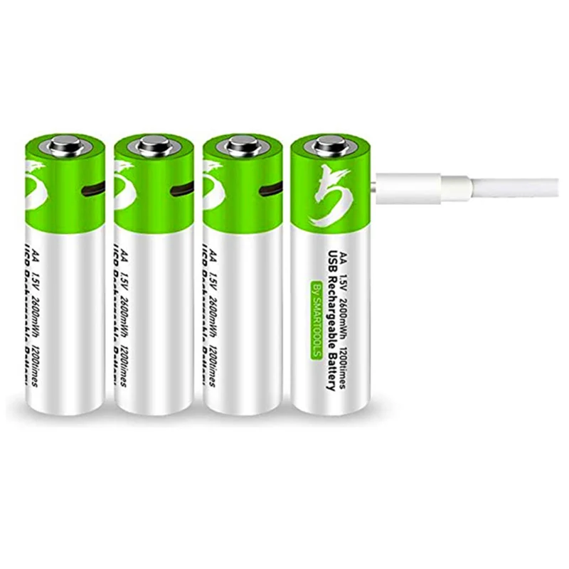 4 pieces of rechargeable USB AA lithium-ion battery, high capacity, 1.5 V, 2600 mWh, 1.5 h fast charge, more constant