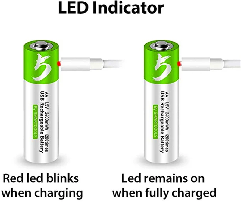 4 pieces of rechargeable USB AA lithium-ion battery, high capacity, 1.5 V, 2600 mWh, 1.5 h fast charge, more constant