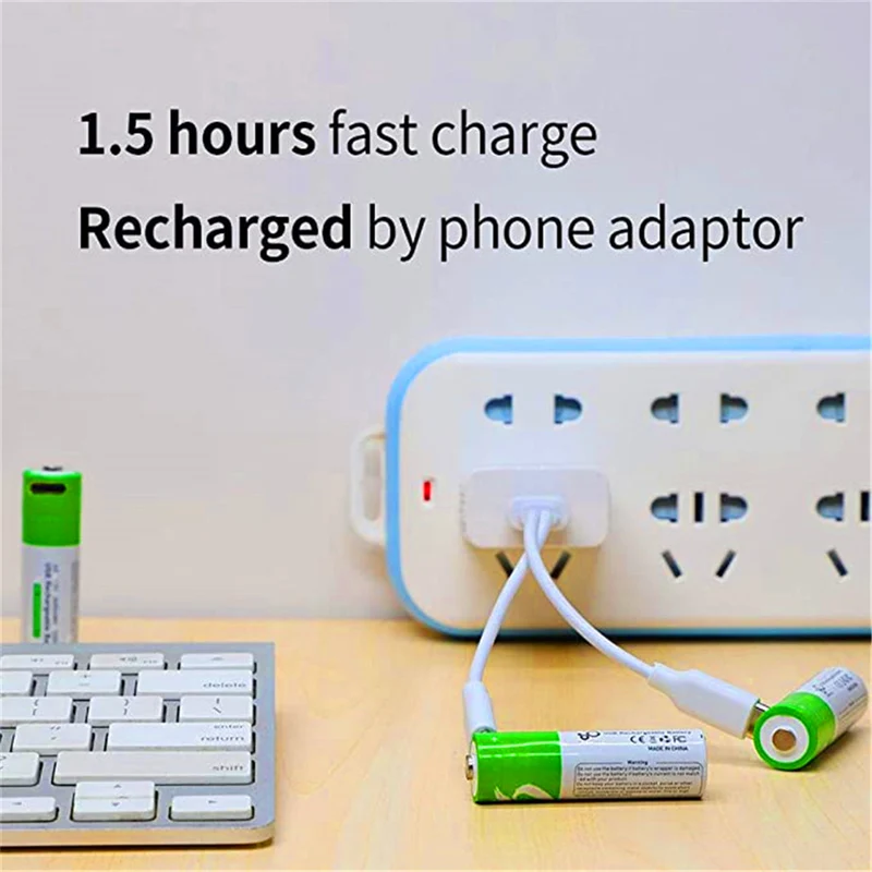 4 pieces of rechargeable USB AA lithium-ion battery, high capacity, 1.5 V, 2600 mWh, 1.5 h fast charge, more constant