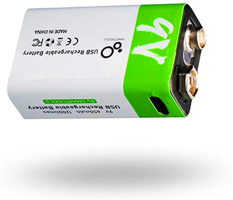 2 pieces of rechargeable USB 9 V lithium-ion battery, high capacity, 650 mAh, rechargeable 9 V battery, 1.5 H fast charge