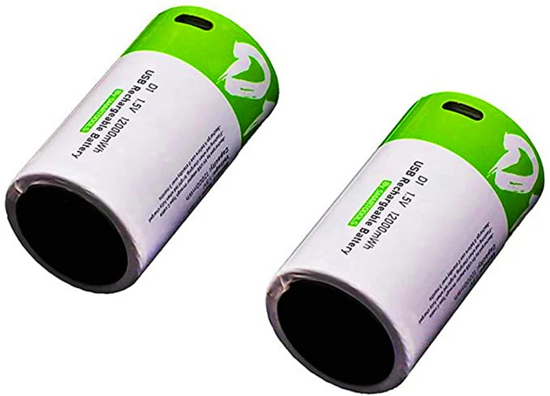2 pieces of rechargeable USB-D lithium-ion battery, 1.5 V, 12000 mWh, rechargeable D-battery, 4 hours quick charge, more constant