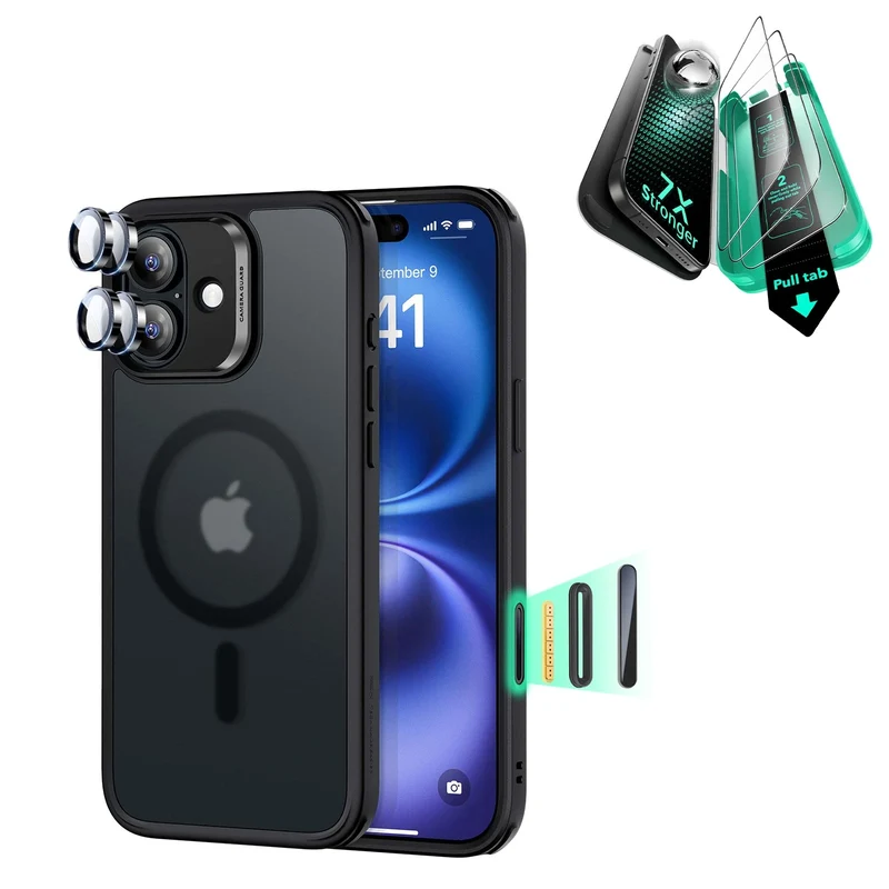 iPhone 16 Classic Hybrid Magnetic Case (Camera Control) & Screen Protection Bundle - Frosted Black