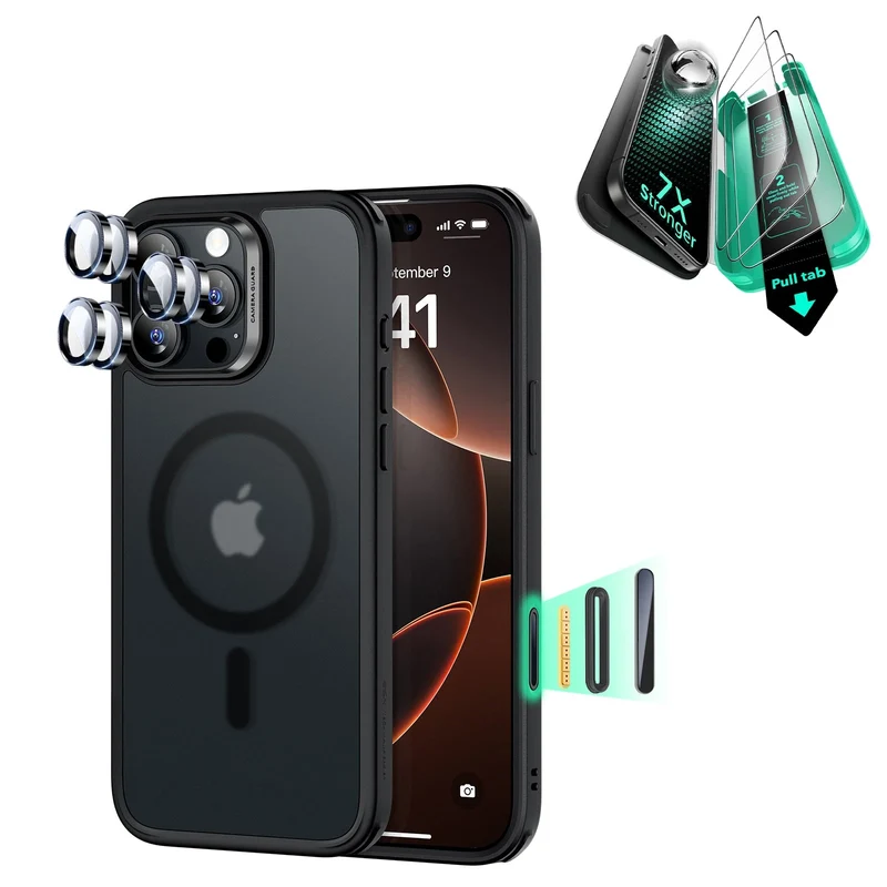 iPhone 16 Pro Classic Hybrid Magnetic Case (Camera Control) & Screen Protection Bundle - Frosted Black