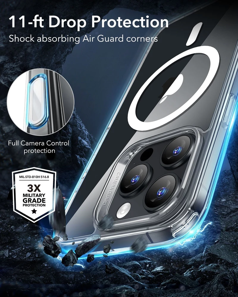 iPhone 16 Pro Max Classic Hybrid Magnetic Case (Camera Control) & Screen Protection Bundle - Clear