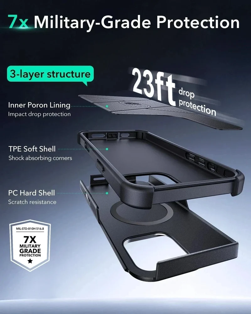iPhone 16 Pro Cyber Tough Magnetic Case Privacy Protection Bundle (Camera Control, Stash Stand) - Desert Titanium