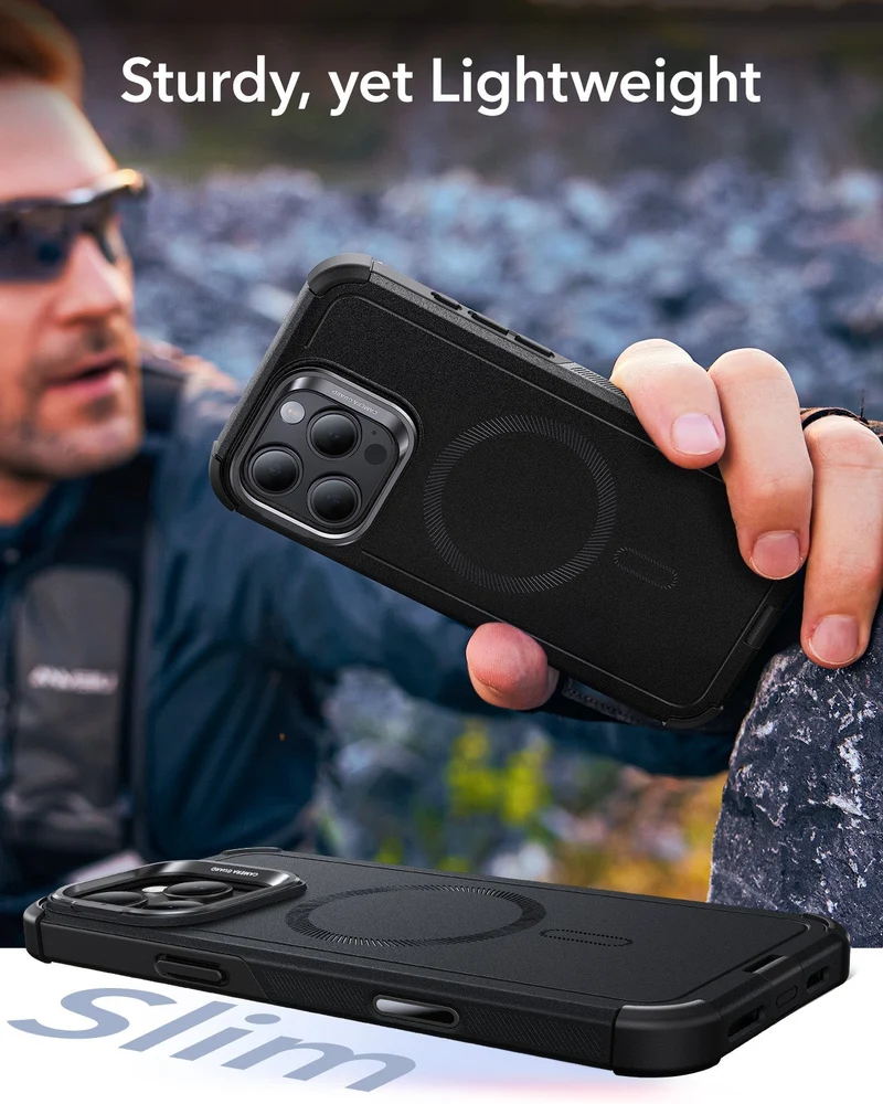 iPhone 16 Pro Cyber Tough Magnetic Case Privacy Protection Bundle (Camera Control, Stash Stand) - Desert Titanium