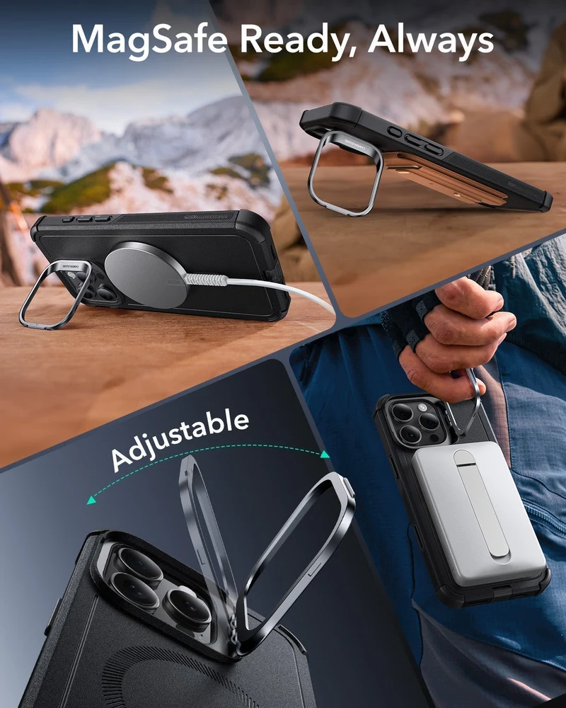 iPhone 16 Pro Cyber Tough Magnetic Case Protection Bundle (Camera Control, Stash Stand) - Desert Titanium