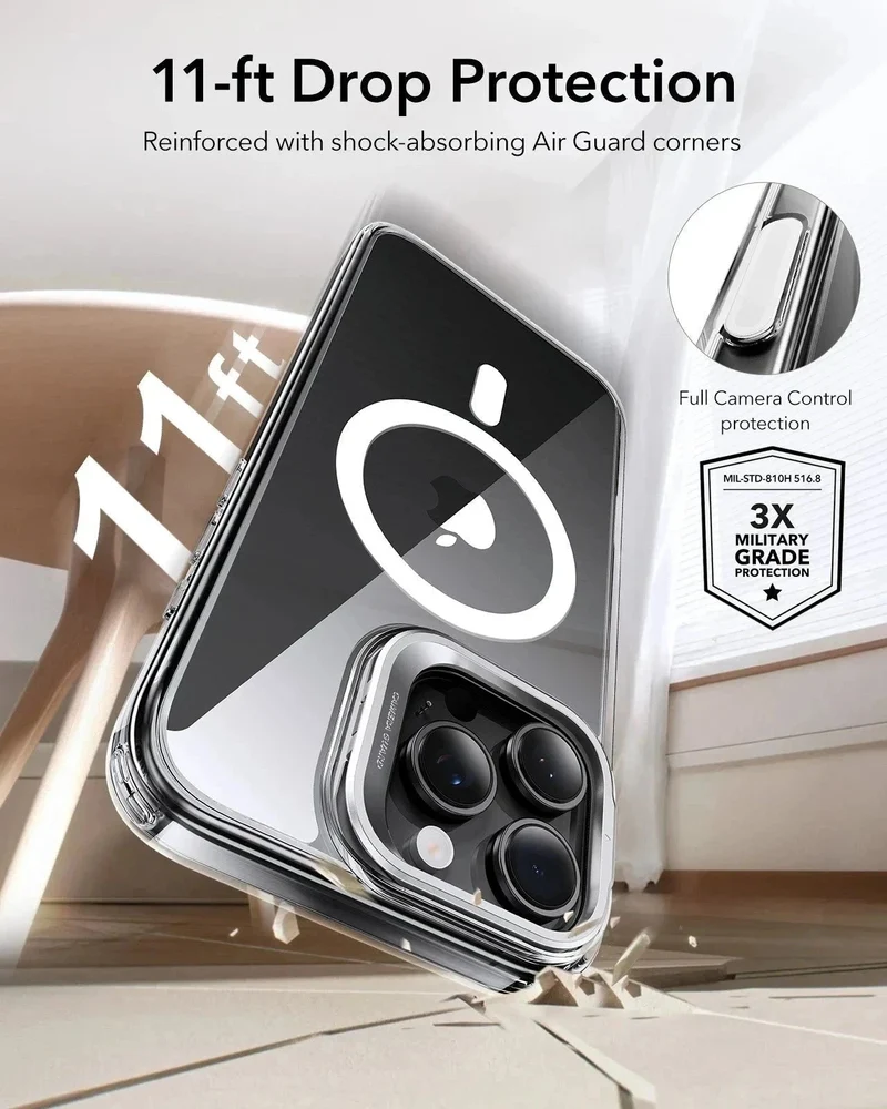 iPhone 16 Pro Classic Hybrid Magnetic Case (Camera Control, Stash Stand) & Privacy Screen Protector Bundle - Clear