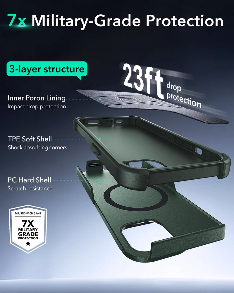 iPhone 15 Cyber Tough Magnetic Case with Stash Stand - Green
