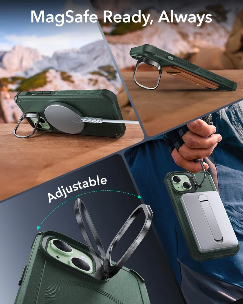 iPhone 15 Cyber Tough Magnetic Case with Stash Stand - Green
