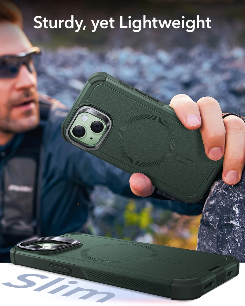 iPhone 15 Cyber Tough Magnetic Case with Stash Stand - Green