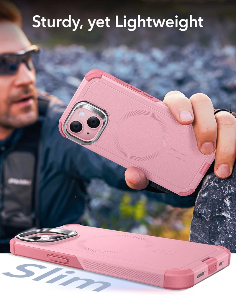 iPhone 15 Cyber Tough Magnetic Case with Stash Stand - Pink