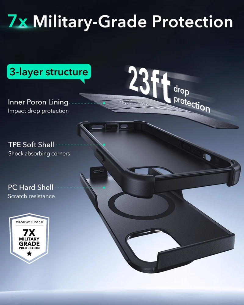 iPhone 15 Cyber Tough Magnetic Case with Stash Stand - Black