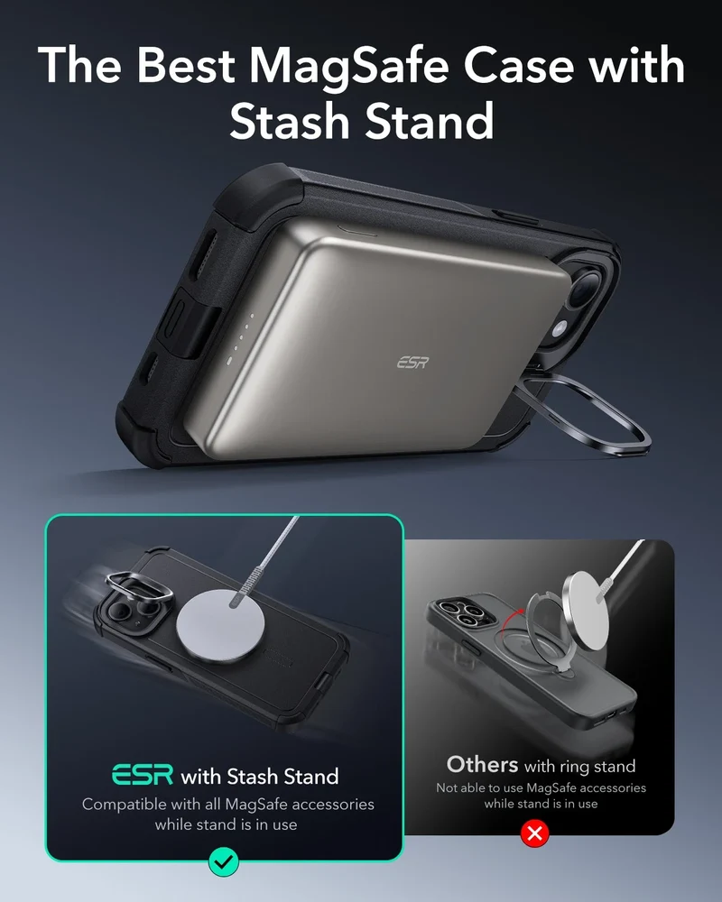 iPhone 15 Cyber Tough Magnetic Case with Stash Stand - Black