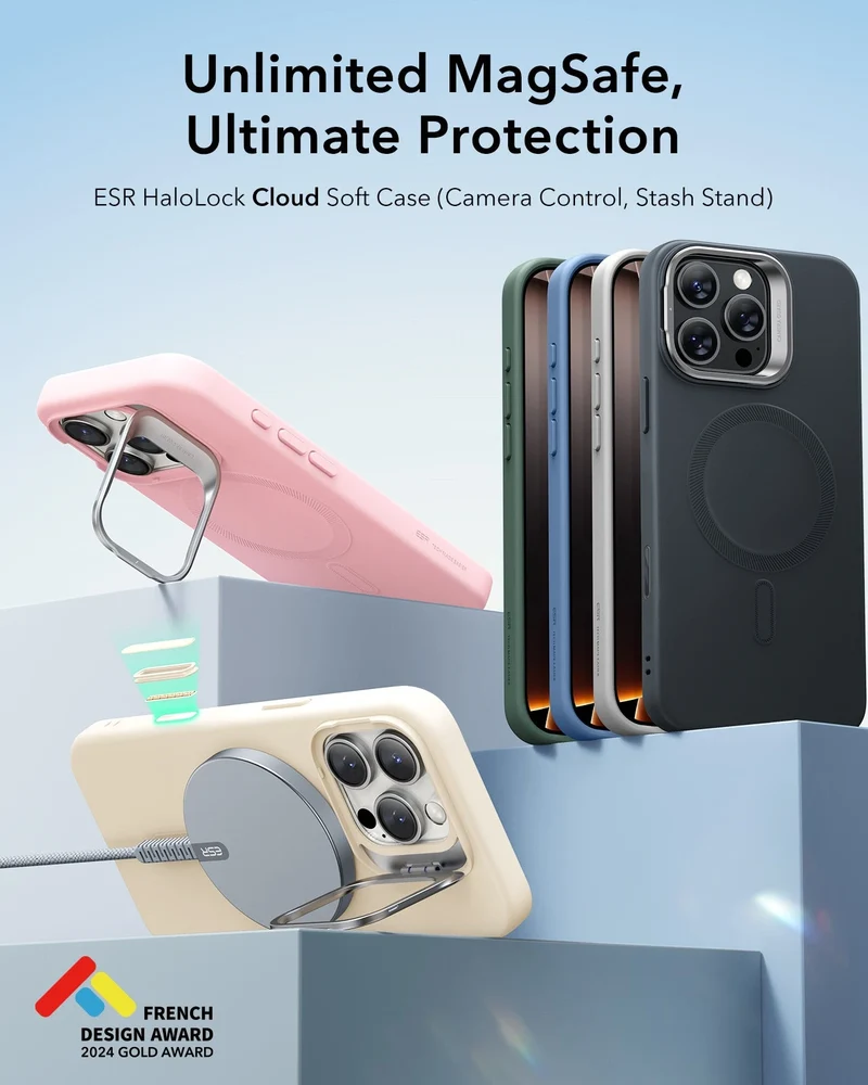 iPhone 16 Pro Cloud Soft Magnetic Case (Camera Control, Stash Stand) - Grey