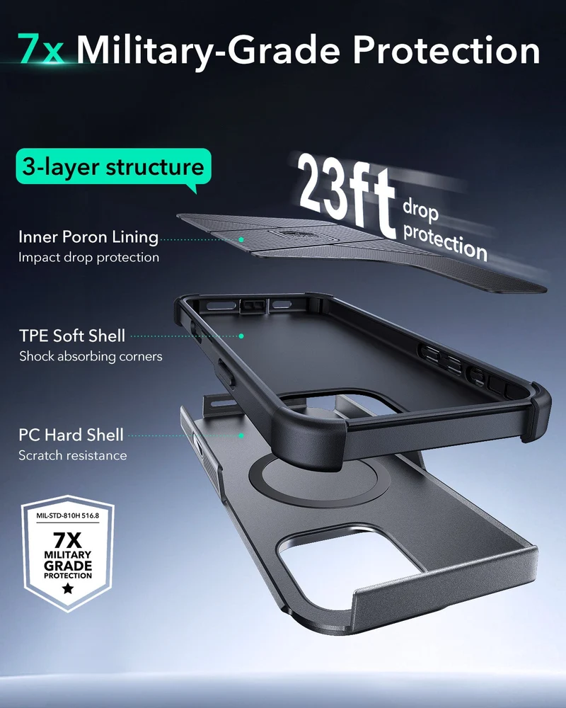 iPhone 16 Pro Max Cyber Tough Magnetic Case (Camera Control, Stash Stand) - Grey