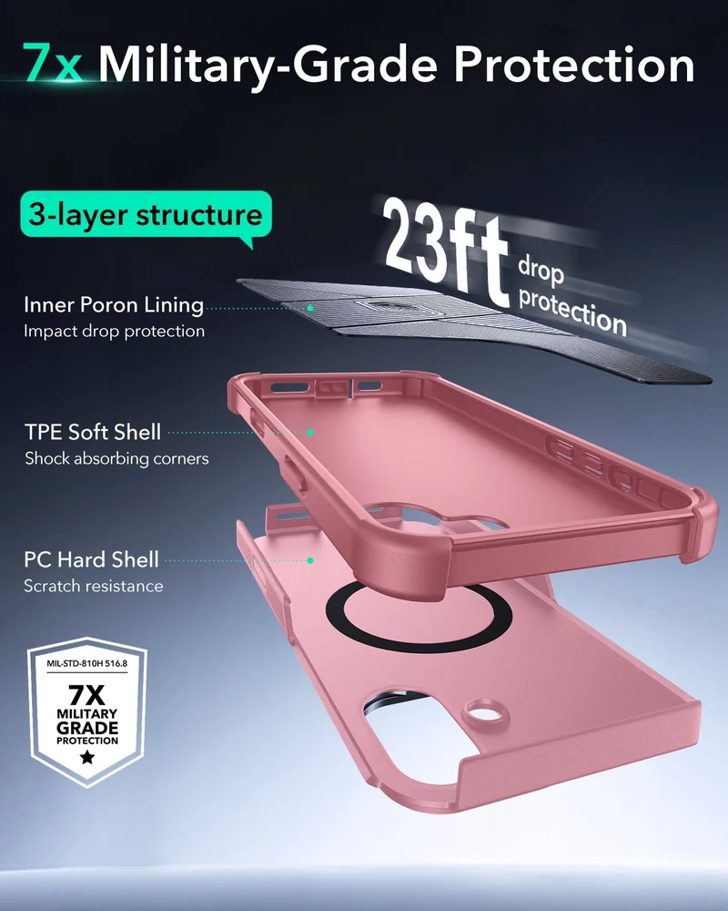 iPhone 16 Cyber Tough Magnetic Case (Camera Control, Stash Stand) - Pink