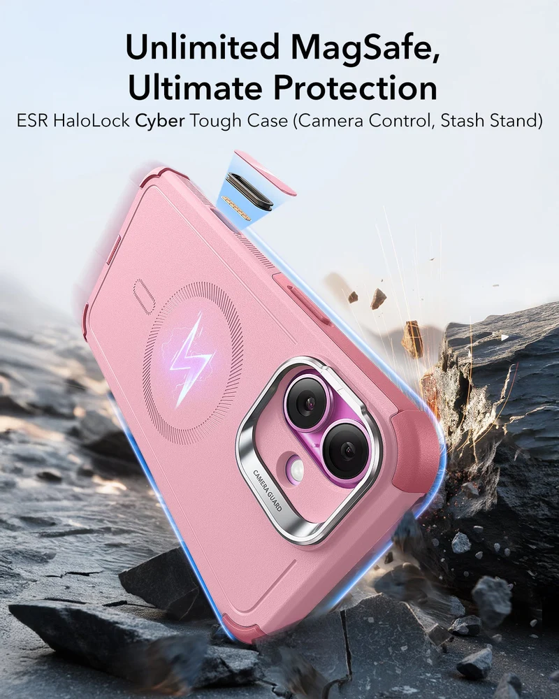 iPhone 16 Cyber Tough Magnetic Case (Camera Control, Stash Stand) - Pink