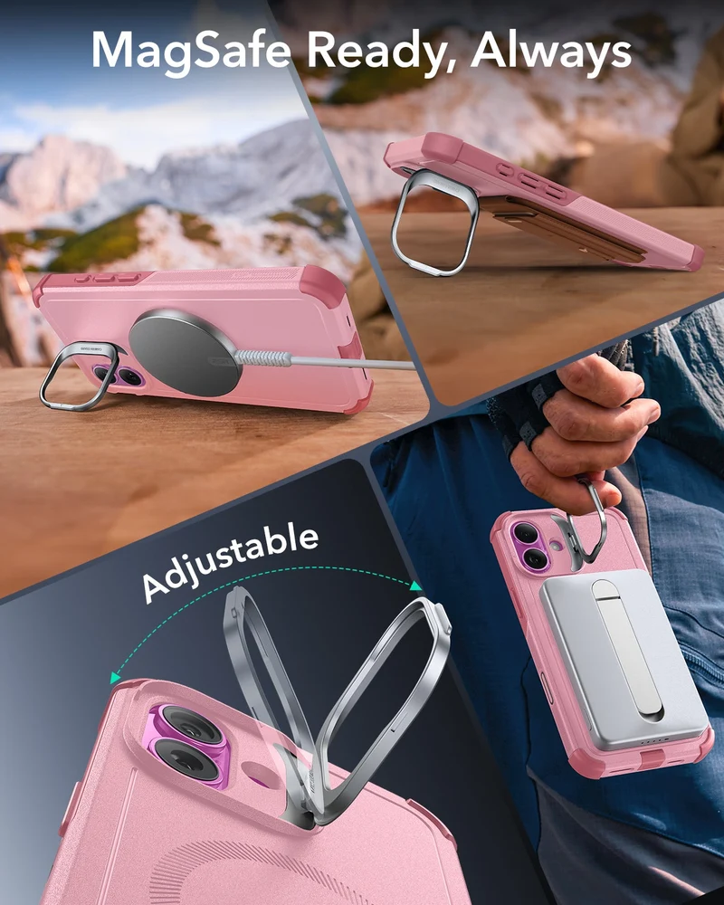 iPhone 16 Cyber Tough Magnetic Case (Camera Control, Stash Stand) - Pink
