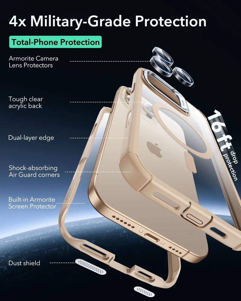 iPhone 16 Pro Max Armor Tough Magnetic Case (Camera Control, Stash Stand) - Desert Titanium